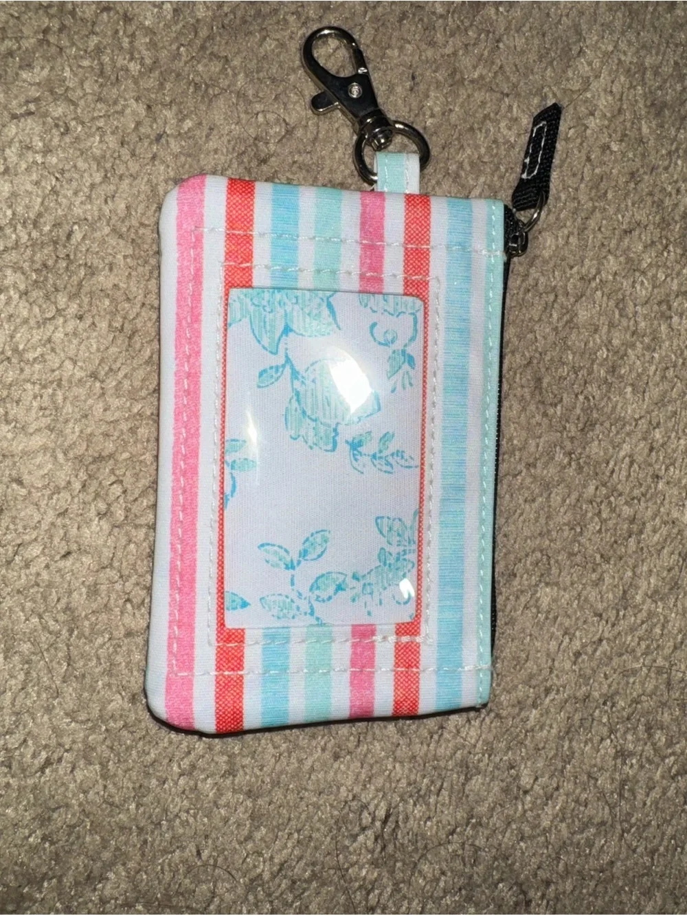 Scout Striped ID Holder with Key Clip - Pink, Blue & Coral